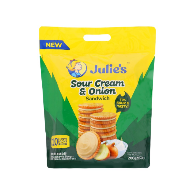 JULIES SOUR CREAM & ONION SANDWICH BISCUITS 280G